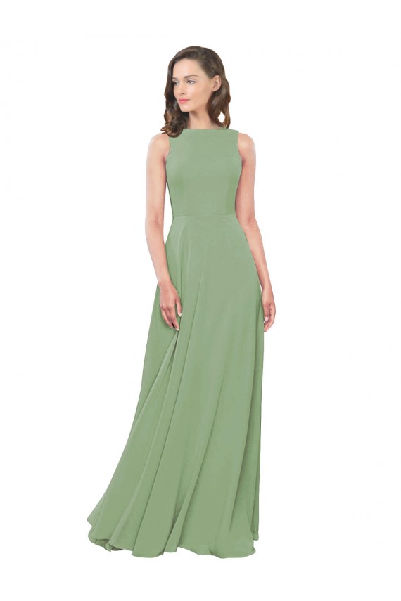 Shop High Neck Chiffon Bridesmaids Dress with Low Cowl Back