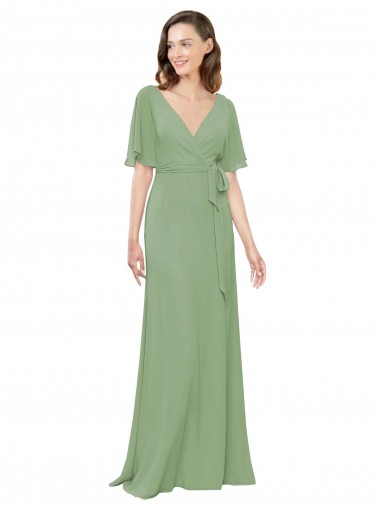 Shop Chiffon V-Neckline Wrap Bridesmaids Dress With Double Flutter Sleeve