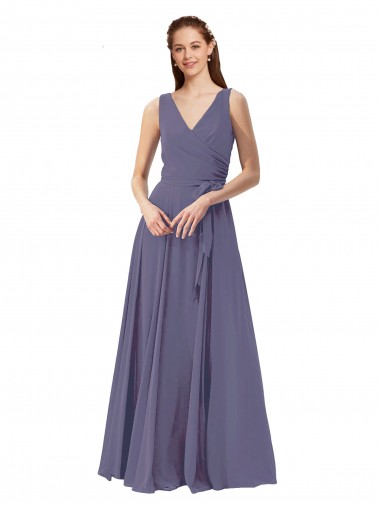 Shop V-Neck Long Draped A-Line Chiffon Bridesmaid Dress