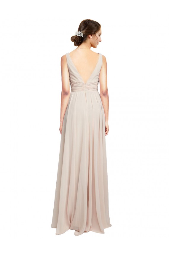 Shop Long V-Neck Chiffon Bridesmaids Dress with Double Straps