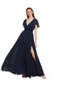 Shop Long V-Neck Chiffon Bridesmaid Dress with Slit and V-Back