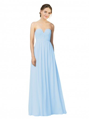 Shop Full Length Chiffon Bridesmaid Dress with Deep Sweetheat and Shirred Bodice