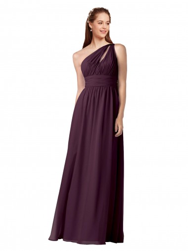 Shop One Shoulder Chiffon Bridesmaid Dress with Front Keyhole and Shirred Bodice