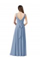 Shop Long Chiffon V-Neck and Self Sash Bridesmaid Dress with Shirred Criss Cross Bodice