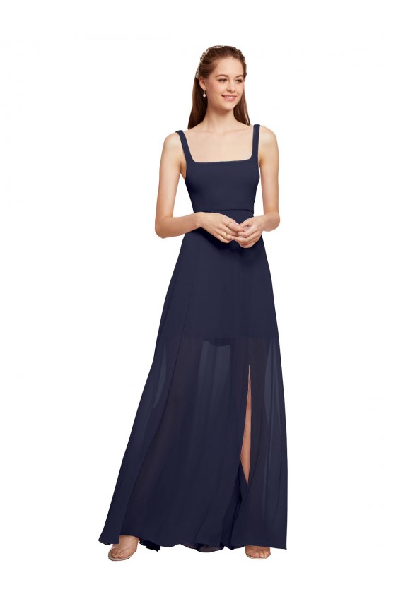 Shop Squre Necked Long Chiffon Bridesmaid Dress with Front Slit