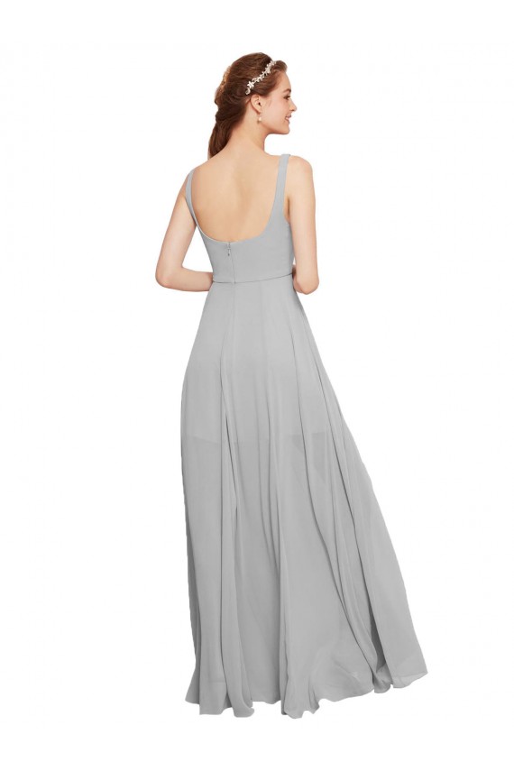 Shop Squre Necked Long Chiffon Bridesmaid Dress with Front Slit