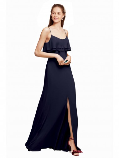 Shop Draped Long Chiffon Bridesmaid Dress with Straps and Layers