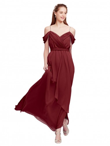 Shop Grecian Inspired Draped Off the Shoulder Long Chiffon Bridesmaid Dress