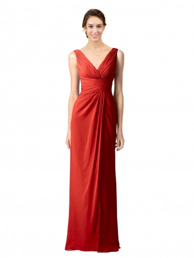 Shop Shirred Long Floor Length Chiffon Bridesmaid Dress with V-Back