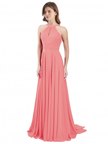 Shop Draped A-Line Chiffon Bridesmaid Dress with Halter Keyhole Neckline