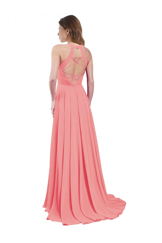 Shop Draped A-Line Chiffon Bridesmaid Dress with Halter Keyhole Neckline