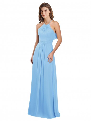 Shop Chiffon A-Line Bridesmaid Dress with Halter Neck and Ruffled Back Straps