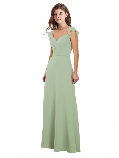 Shop Draped Sweetheart Chiffon Bridesmaid Dress with Ruffled Cap Sleeves