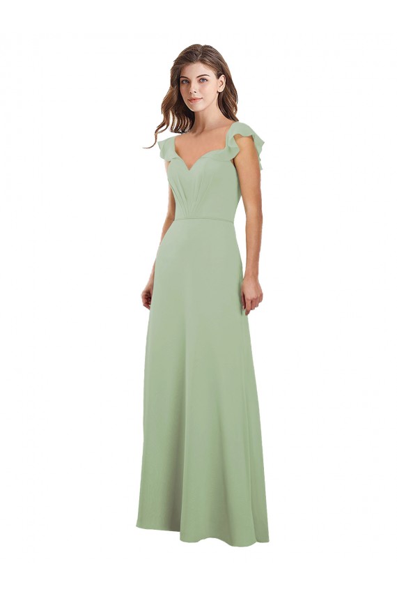 Shop Draped Sweetheart Chiffon Bridesmaid Dress with Ruffled Cap Sleeves