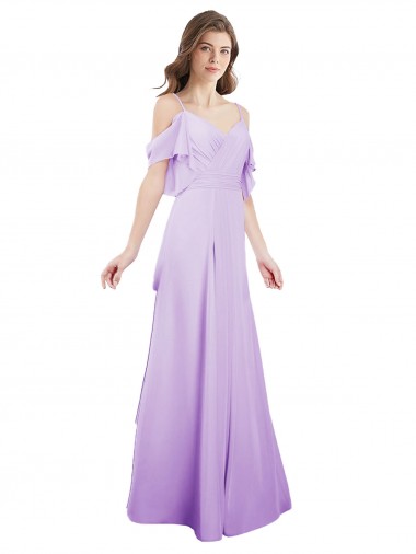 Shop Chiffon Bridesmaid Dress with Draped Sweetheart Bodice and Off The Shoulder Flounces