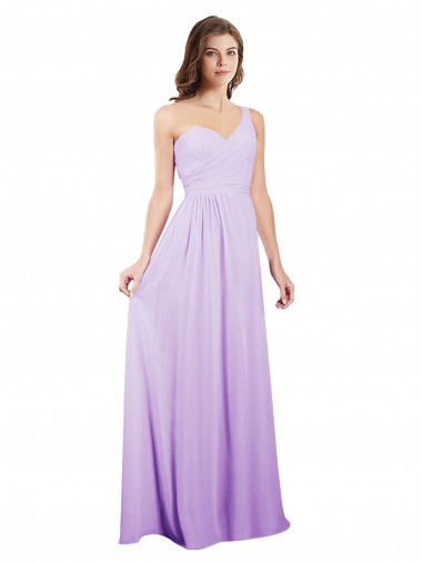 Shop Draped One Shoulder A-Line Long Chiffon Bridesmaid Dress