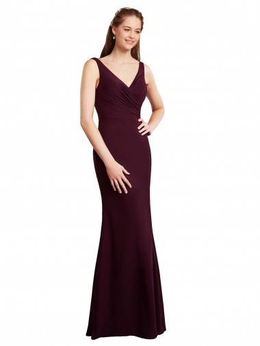 Shop Floor Length Fluted Chiffon Dress with Draped Bodice and V-Neckline