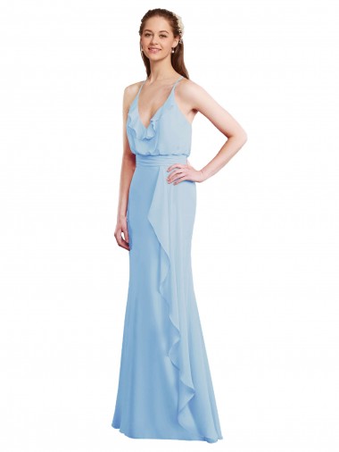 Shop Fluted Long Chiffon Bridesmaid Dress with Cascading Ruffles