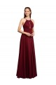 Shop Long A-Line Halter Neck Chiffon Bridesmaid Dress with Draped Bodice