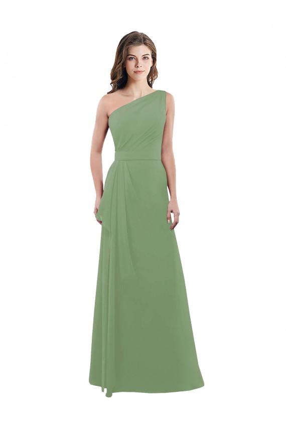 Shop One Shoulder Chiffon Bridesmaid Dress with Pleats and Side Slit