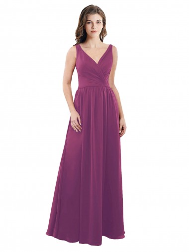 Shop Long Chiffon A-Line Bridesmaid Dress with V-Neck Wrap Bodice