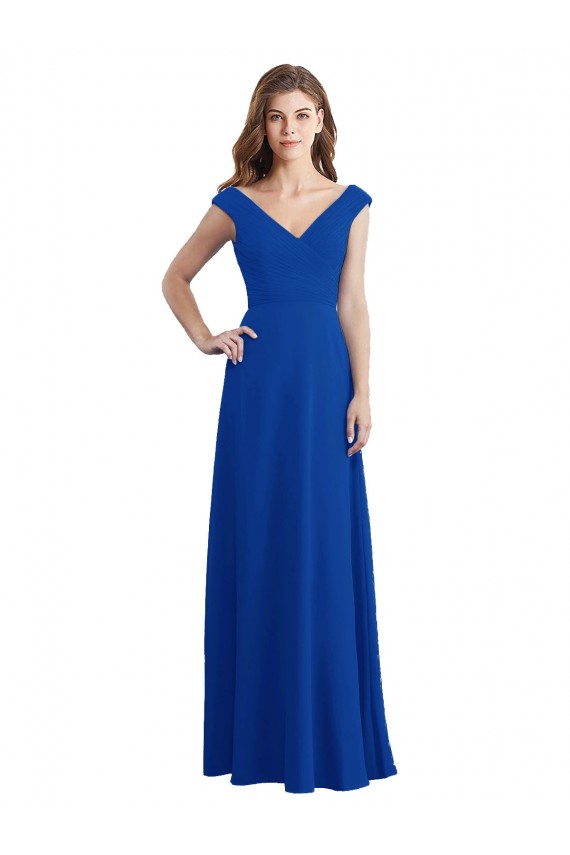 Shop Draped Shoulder V-Neck Long Chiffon Bridesmaid Dress