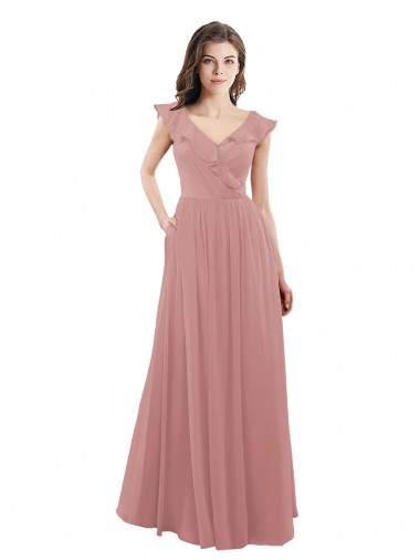 Shop Chiffon A-Line Bridesmaid Dress with V-Neck Wrap Bodice