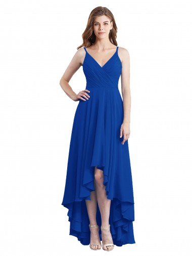 Shop Draped High Low Chiffon Bridesmaid Dress with Cross Over Bodice