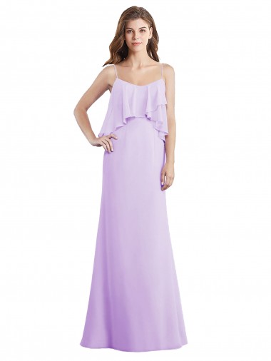 Shop Scoop Neck Long Chiffon Bridesmaid Dress with Cross Over Neckline Flounce