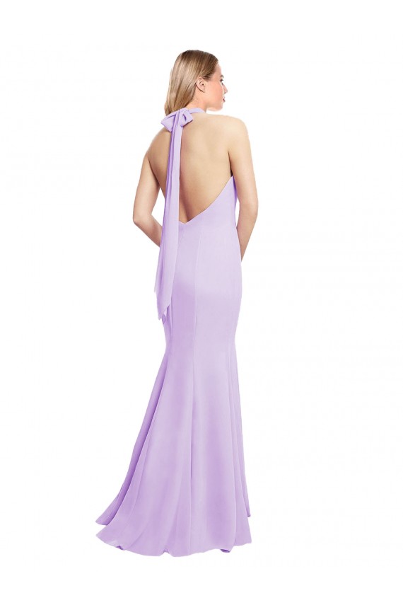 Shop Chiffon Mermaid Bridesmaid Dress with Back Tie Halter Straps and Side Slit