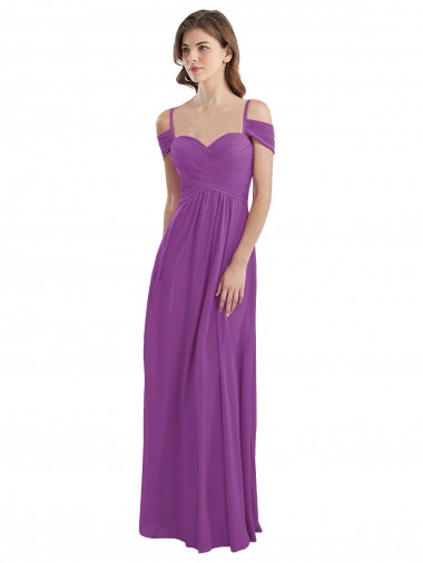 Shop Cold Shoulder Long Chiffon Bridesmaid Dress with Ruching Details