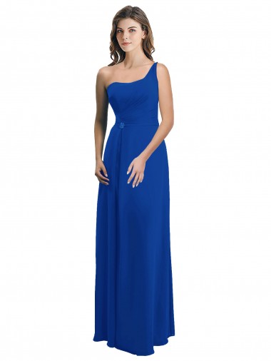 Shop One Shoulder A-Line Chiffon Bridesmaid Dress with Pleated Bodice