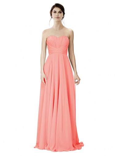 Shop Strapless Chiffon Bridesmaid Dress with Ruched Sweetheart Neckline