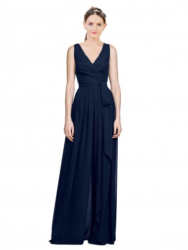 Shop V-Neck Ruched Chiffon Bridesmaid Dress with Waistband