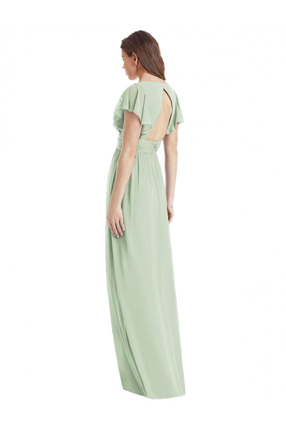 Shop Flutter Sleeves Draped Wrap V-Neck Chiffon Bridesmaid Dress