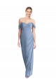 Shop Full Length Draped Off the Shoulder Maxi Bridesmaid Dress with Shirred Streamer