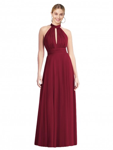 Shop High-Neck Open Back Shirred Halter Maxi Bridesmaid Dress