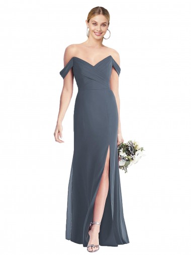 Shop Off the Shoulder Criss Cross Bodice Trumpet Chiffon Bridesmaid Dress