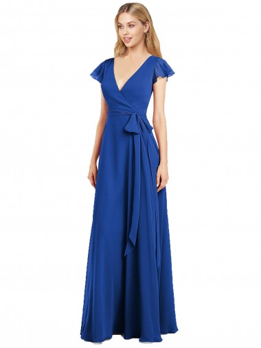 Shop Flutter Sleeves Faux Wrap Chiffon Bridesmaid Dress