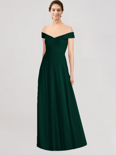 Shop Full length Off the Shoulder Chiffon Bridesmaid Dress