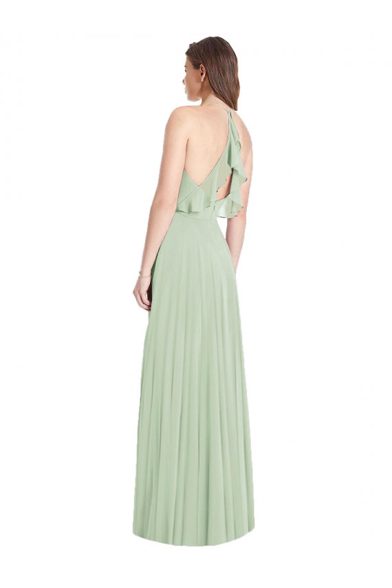 Shop Ruffled Strap Cutout Wrap Maxi Chiffon Bridesmaid Dress