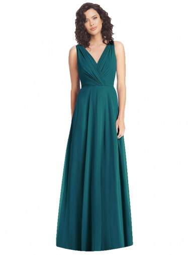 Shop Draped V-Neck Long Sleeveless Chiffon Bridesmaid Dress