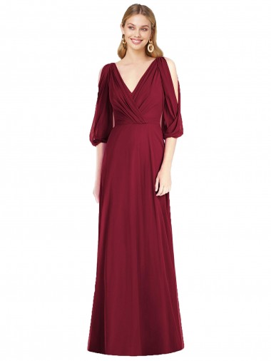 Shop Draped V-Neck Bell Sleeves V-Back Chiffon Bridesmaid Dress