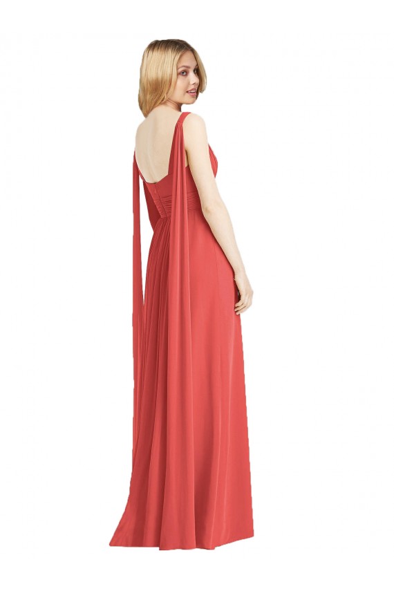 Shop Full-Length V-Neck Chiffon Bridesmaid Dress Streamers Back