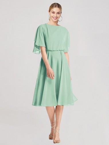 Shop Open Back Flutter Sleeves Cocktail Length Chiffon Bridesmaid Dress