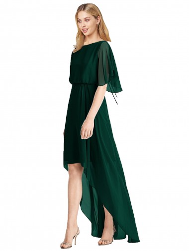 Shop Plunging V Back Flutter Sleeves Cocktail Length Chiffon Bridesmaid Dress