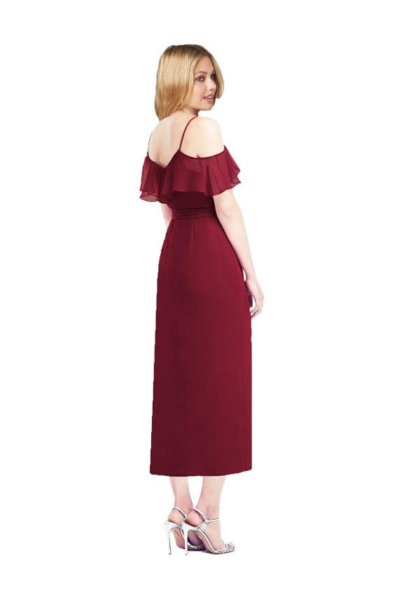 Shop Cocktail Wrap Chiffon Bridesmaid Dress with Fluttering Ruffles