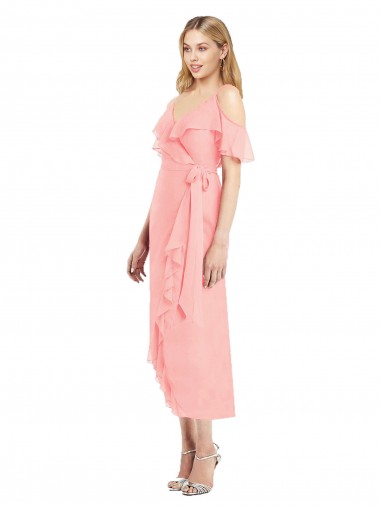 Shop Cocktail Wrap Chiffon Bridesmaid Dress with Fluttering Ruffles