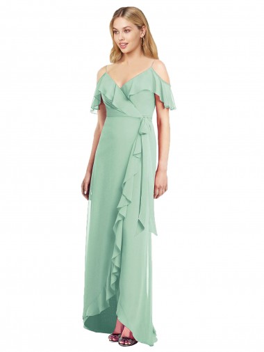 Shop High Low Off the Shoulder Wrap Chiffon Bridesmaid Dress 