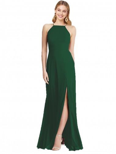 Shop High-Neck Maxi Bridesmaid Dress with Front Slit